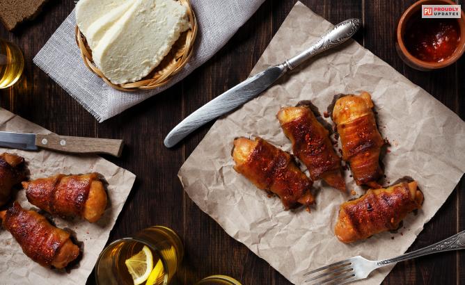 Bacon-Wrapped Dates Stuffed with Blue Cheese:  